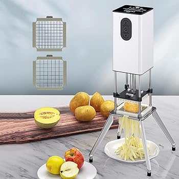 【中古】電動フライドポテトカッター、200W業務用ステンレススチール野菜チョッパー、9mmと12.5mmの刃付き、ポテトチッパー高速切断、業務用キッチンレス