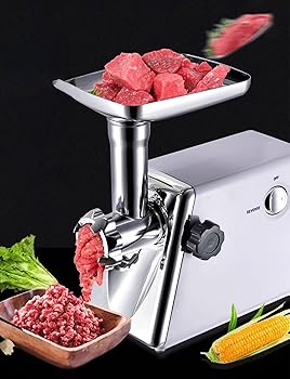 【中古】電動ミートグラインダー、ソーセージメーカー、400W ステンレススチールフードミンサー、5種類のカッティングプレート、家庭用ミートミンサー＆