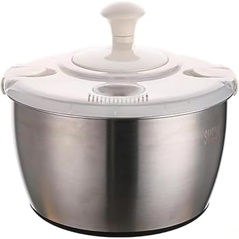 【中古】【未使用】Vlwm 水切り機、野菜水切り機、サラダスピナー、5L大容量、野菜脱水機、野菜スピナー、回転式手動脱水機、排水ボウル付き手動脱水機、取り外し可