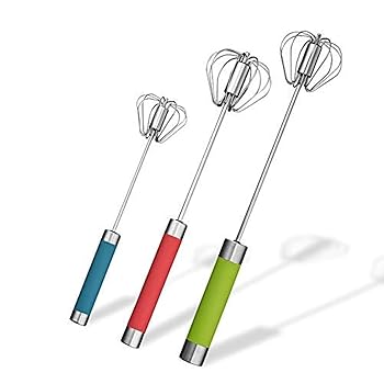 【中古】ステンレススチール 半自動 卵泡立て器 - 3個 ハンドプッシュ回転泡立て器 ブレンダー