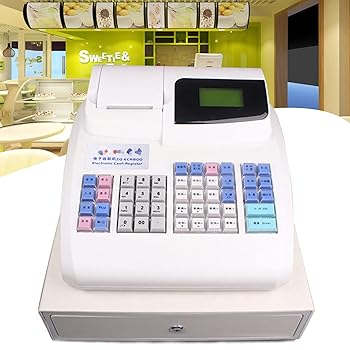 【中古】48キー電子レジ、レシートプリンター付電子レジ、6デジタルLED業務用レジ,White