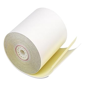PM Company 07706 Two-Ply Receipt Rolls- 3" x 90 ft- White/Canary- 50/Carton