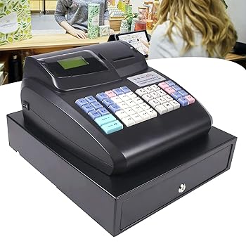 【中古】キャッシュレジスター、取り外し可能なキャッシュドロワーとサーマルプリンターを備えた48キーの電子キャッシュレジスター、小..