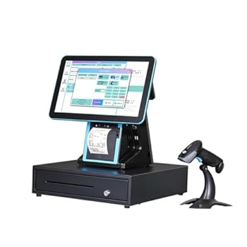【中古】【未使用】キャッシュレジスターティル、1902AブラックタッチスクリーンPOSシステムキャッシュレジスターティル、ショップビジネス用80プリンター内蔵、...