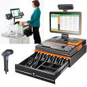【中古】【未使用】電子レジスター、15.6インチ LED タッチスクリーン、ハンドヘルド スキャナー付き POS 端末端末機、101 キー レジスター キーボード、58mm サー