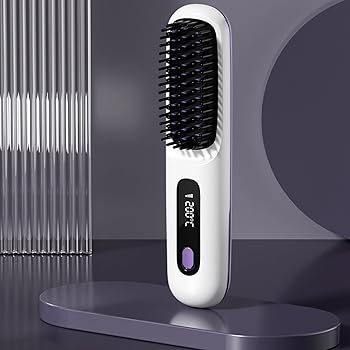 【中古】【未使用】EEYZD コードレスセラミック加熱電気コードレスヘアアイロン、ポータブル LCD ヘアストレートコーム、USB 充電式マイナスイオンホットコームヘア