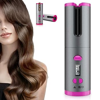 【中古】【未使用】ワイヤレス自動ヘアカーラー、LCDディスプレイ調整可能な温度USB充電式抗熱傷デザインコードレスヘア回転カーラー