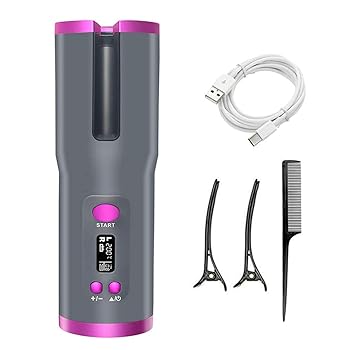 【中古】自動ヘアアイロン オートカールアイロン 髪自動巻き コードレス自動カールアイロン 150?200℃ 6段階温度調節可能 急速加熱 USB充電 自宅 旅行