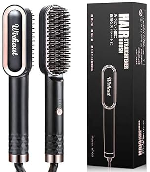【中古】【未使用】ヒートブラシ ストレートブラシ 小型ヘアアイロン 30秒急速加熱 静電気防止 自動電源オフ 温度調節対応 海外対応