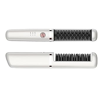 【中古】ヘアアイロンブラシ コードレス ヘアアイロン USB充電式 3段階温度設定可能 ヒートブラシ マイナスイオン コードレスヘアアイロン ストレート 軽