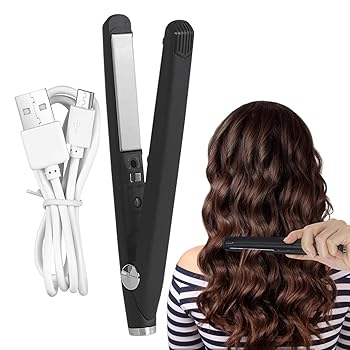 【中古】トラベルヘアアイロン |ショートヘア用 2 in 1 ミニヘアアイロン |アパートおよび家庭用 USB 小型ヘアカーラー |高速加熱セラミックプレートヘア
