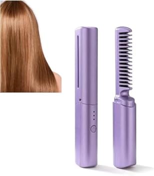 【中古】【未使用】充電式ミニヘアアイロン ヒートブラシ コードレスポータブルヘアアイロンブラシ, コードレスヘアアイロンブラシ, 2 In 1 トラベルヘアストレート