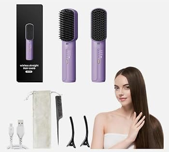 【中古】ヒートブラシ コードレス ポータブルコードレスミニヘア矯正コーム - USB充電式 連続使用 150〜230℃温度調整 静電気防止 デジタル表示 持ち運び