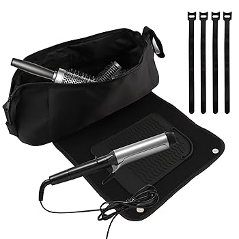 【中古】HOUSEEN ヘアツール トラベルバッグ 耐熱マットとケーブルタイ付き ポータブル 2イン1 軽量収納バッグ フラットアイロン カーリングアイロン ス