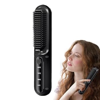 【中古】【未使用】eneric ヘアアイロン ブラシ、コードレス ヘアアイロン ブラシ,マイナスイオンヘアブラシストレートナー | 髪矯正コーム 4 温度急速加熱 USB 充