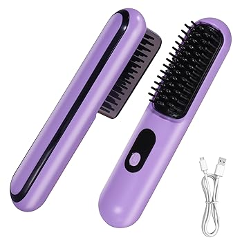 【中古】コードレス ヘアストレートブラシ ミニ ポータブル ストレートブラシ 旅行用 USB充電式 マイナスイオン ホットコーム ストレートナー 軽量 持ち