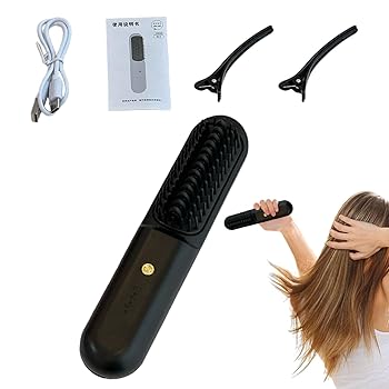 【中古】コードレスヘアアイロン ブラシ、ヘアアイロン ブラシ,ヘアアイロンブラシポータブルヘアアイロン | 温度調節可能な急速加熱スタイリングコーム
