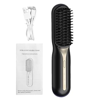 【中古】ポータブルヘアアイロンブラシ、ヘアストレートコーム,ヘア アイロンブラシ 3 つの加熱設定コードレスコ ーム - マイナスイオ ンスムージングブ