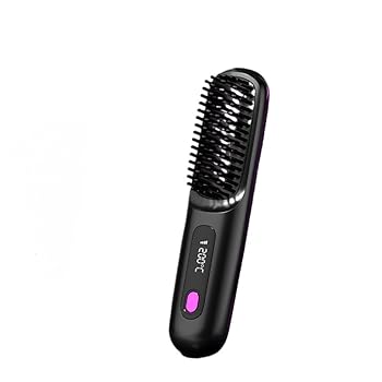 【中古】ヒートブラシ コードレス ヘアアイロン ストレート&カール コームアイロン usb充電式 マイナスイオン 家庭/旅行/出張/通勤用 (ブラック)