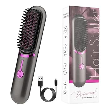 【中古】【未使用】ヘアアイロン ストレート コードレス ブラシ型 usb充電式 ミニ 女性 メンズ 美容コーム、カール・ストレート両用ヘアアイロン、ラージウェーブエ