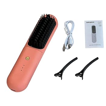【中古】【未使用】女性用ストレートブラシ、ストレートヘアアイロンコーム - ポータブル矯正ブラシ,ヘアアイロンスタイリングコーム 温度調節可能な熱風ヘアブラシ