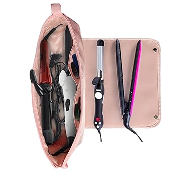 【中古】ヘアアイロンオーガナイザー,分割ジッパー式防水ストレートホルダー | メイク用大容量ヘアアイロンバッグ、多機能防塵ヘアツールバッグ