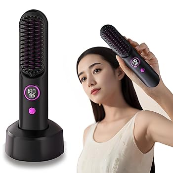 【中古】ヒートブラシ コードレス ヘアアイロンブラシ ブラシアイロン ストレートブラシ コードレスヘアアイロン 9段階温度調整 マイナスイオン ストレー