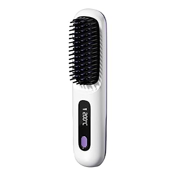 【中古】【未使用】ストレートヘアアイロン ブラシ - コードレス電動ホットコーム |すぐに温まる&USB充電式 |ポータブル縮毛矯正コーム | 3 暖房設定 | 30s ヒート