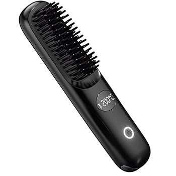 【中古】【未使用】Dfyiq ヘアアイロン ブラシ、コードレス ヘアアイロン - USB充電スムージングヘアブラシポータブルヘアストレートナー,ストレートヘアアイロン、