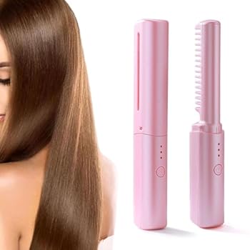 【中古】ミニヘアアイロン 2 in 1デュアルパーパスヘアスタイリング USB充電式 コードレスヘアアイロンブラシ ポータブルヘアアイロンブラシ ミニヘアス
