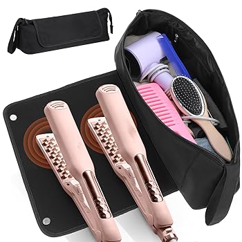 【中古】【未使用】JOUTYFORヘアツールトラベルバッグ、2イン1デザイン、耐熱マット付き、大容量オーガナイザー、ホットツール、ヘアアイロン、フラットアイアン、