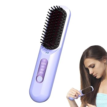 【中古】コードレスヘアアイロンブラシ、旅行用ポータブルヘアアイロンブラシ、ポータブル温度調節可能なヘアアイロンブラシ、女性、男性、女性、男性用