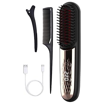 【中古】【未使用】コードレスヘアアイロンブラシポータブル旅行ホットコームストレートヘアアイロン女性のためのストレートコーム USB 充電式