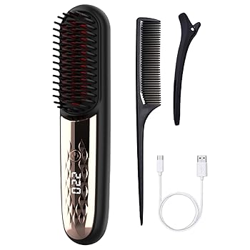 【中古】ストレートヘアアイロンブラシワイヤレスストレートヘアアイロン USB 充電式ポータブルヘアストレートコーム女性旅行