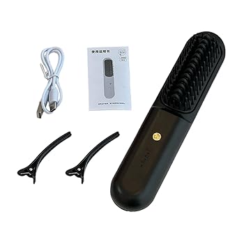 【中古】ストレートヘアアイロンブラシ、旅行用ストレートブラシ - ポータブル矯正ブラシ - 家族向けの温度調節可能な急速加熱熱風ヘアブラシ