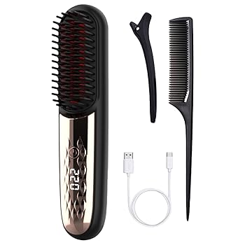 【中古】ストレートヘアアイロンブラシワイヤレスストレートヘアアイロン USB 充電式ポータブルヘアストレートコーム女性旅行
