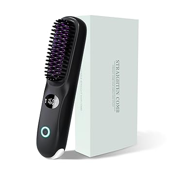 【中古】【未使用】ヒートブラシ コードレス【大容量5000mAh 230g軽量】ヘアアイロン ストレートブラシ ミニ 充電式 60分間使用可能 温度表示ディスプレイ バッテリ