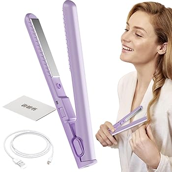 【中古】トラベル ヘア ストレートナー - 女性用フラット アイロン ヘア ストレートナー | 2-in-1 ポータブル USB 充電コードレス ストレートヘアアイロ
