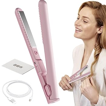 【中古】コンパクトヘアストレートナー - トラベルフラットアイロン、軽量カーリングワンド| USB充電ヘアスタイリングツール、汎用性のあるヘアカーラー