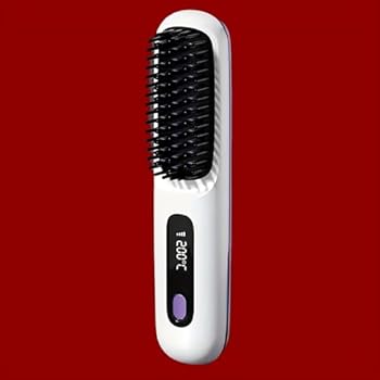 【中古】ヘアアイロン ヘアーアイロン ヒートブラシ ヘアブラシ ポータブルワイヤレスヘアストレートアイロンコーム、3段階温度調節、マイナスイオンスチ