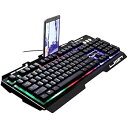 【中古】SLJZ AYSMG ZGB G700 104キーUSB有線機械的感触RGBバックライトメタルパネルサスペンションゲーミングキーボード付き電話ホルダー(ブラック) ((2)