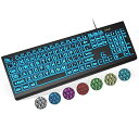 【中古】【未使用】SABLUTE 大型プリントバックライトキーボード 有線USBライト付きコンピューターキーボード 7色&4モードバックライト付き 特大文字キー 見やすく