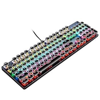 楽天AJIMURA-SHOP【中古】TISHLED タイプライタースタイル メカニカルゲーミングキーボード RGB LED バックライト 104キー クリッキーブルースイッチ レトロ スチームパン