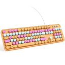 【中古】【未使用】KNOWSQT 有線コンピューターキーボード - オレンジ カラフル レトロ フルサイズ ラウンドキーキャップ タイプライター かわいいキーボード Windo(2)