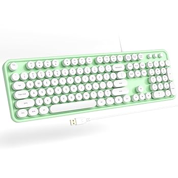 GEEZER コンピューター有線USBキーボード - グリーンホワイト フルサイズ ラウンドキーキャップ レトロ タイプライターキーボード Windows PC ノ