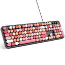 【中古】【未使用】MOWUX コンピューターキーボード 有線 プラグアンドプレイ USB レトロ ラウンド タイプライターキーボード フルサイズ 有線キーボード 折りたた