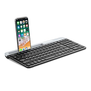 【中古】【未使用】PopBloom Bluetooth ワイヤレスキーボード 充電式 K580GR グラファイト 日本語配列 超薄型 小型 Unifying ワイヤレス キーボード 薄型 テンキー