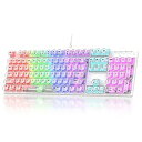 【中古】HZG メカニカルキーボード 104キー付き 半透明キーキャップ RGBバックライト USB有線 ホワイト フルサイズキーボード Windows PC ...
