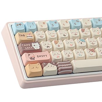 【中古】【未使用】TYRIXKI PBT かわいい海塩猫キーキャップ - 142キー Maoプロファイル 昇華型 Cherry Gateron MXスイッチメカニカルキーボード専用。