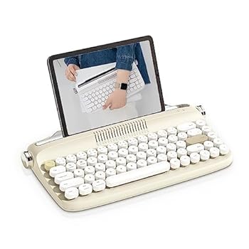【中古】Actto最新 キーボード Bluetooth ワイヤレスキーボード レトロ タイプライター 無線 ブルートゥース キーボード スタンド付き 丸型 70キー Type-